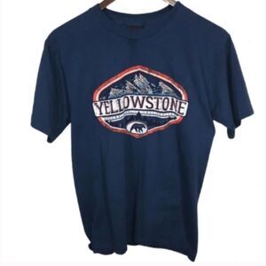 Men's Prairie Mountain Yellowstone National Park Navy Blue T-Shirt